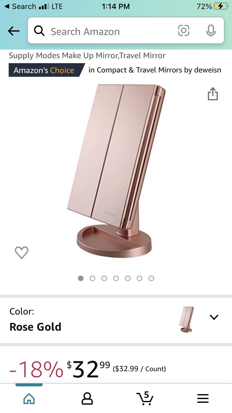 Led Trifold Rose Gold Vanity Mirror 3x/2x/1x Magnification