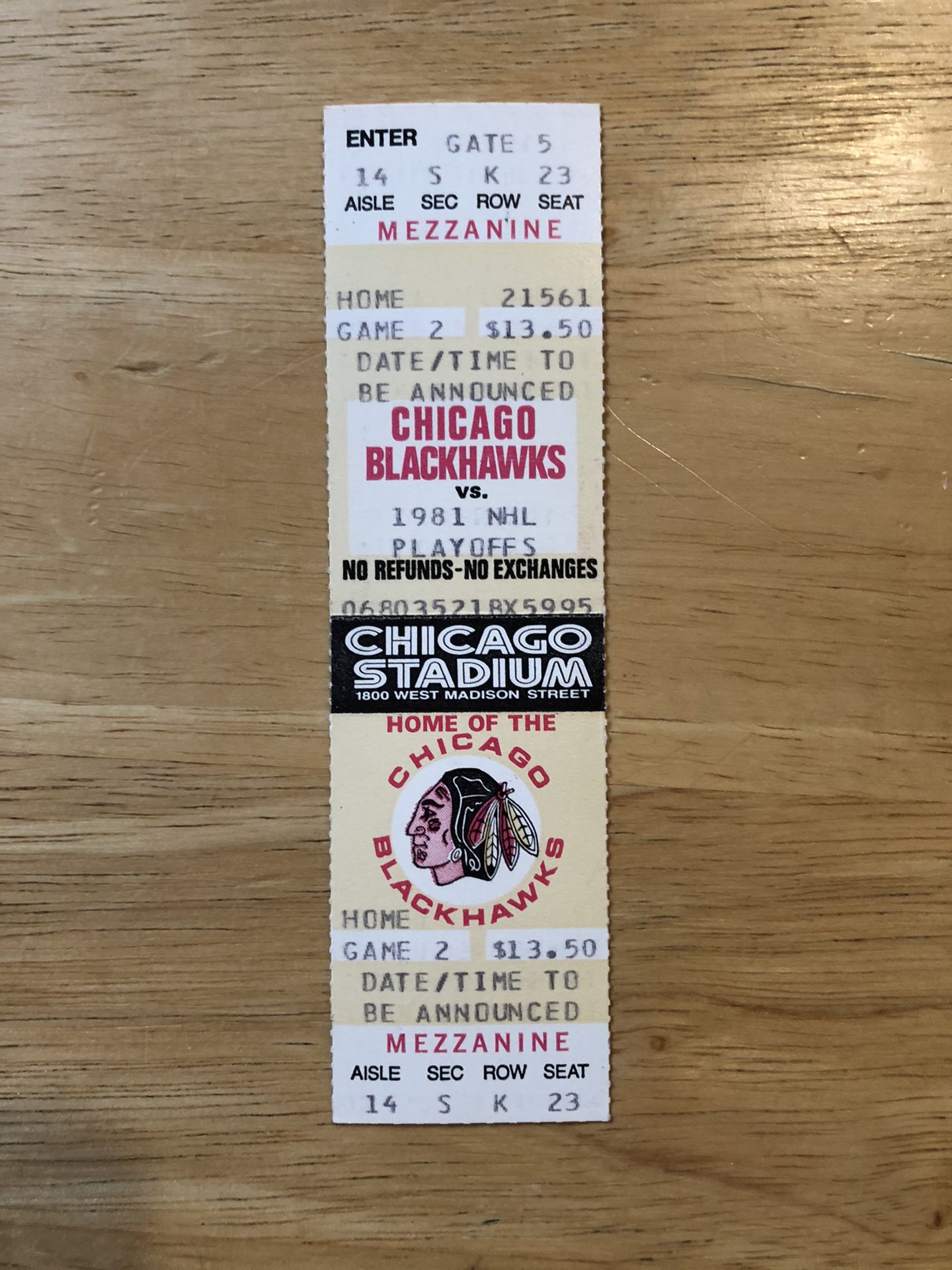 Chicago blackhawks playoff ticket stub from 1980s