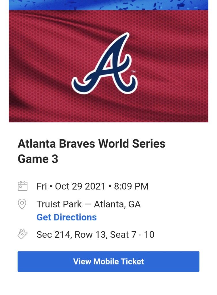 Braves vs. Astros World Series 1 Ticket (Save $300+ vs StubHub) - Friday, Section 214