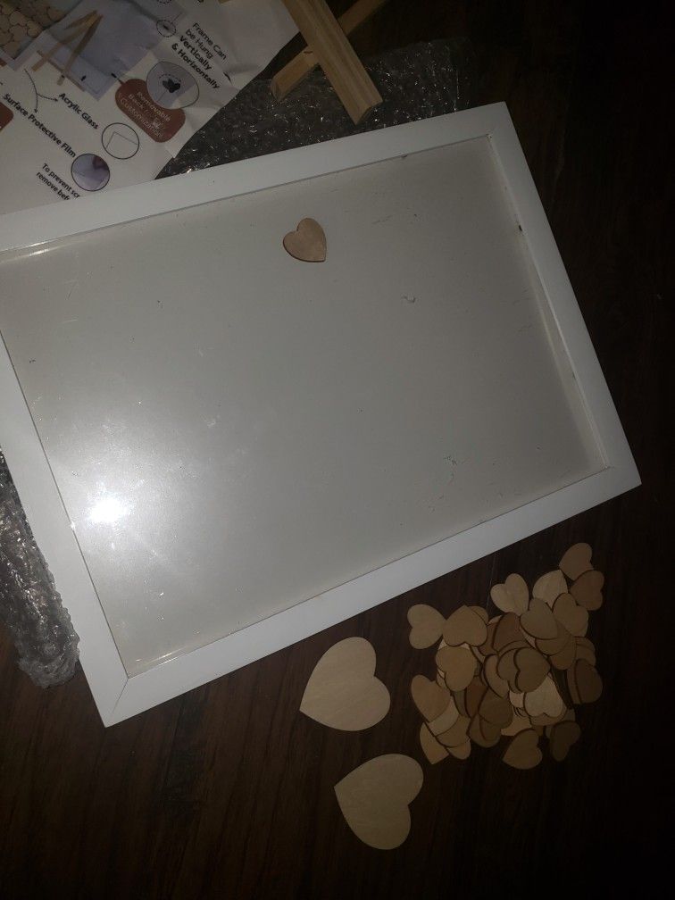 12in x 16in Wedding Guest Book Frame With Wood Hearts Anniversary Party Bride Groom Cuadro Para Boda