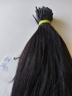 24 inches long Raw Indian temple itip human hair extensions ( Natural black) get length and fullness Thumbnail