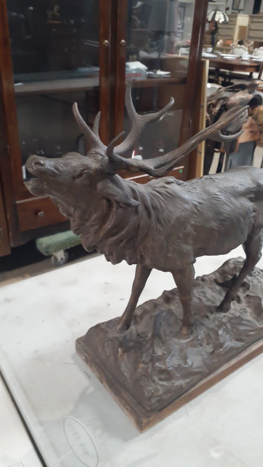 Vintage Bronze Statue Elk Deer Stag Hunter Wildlife Sculpture Figure Artwork
16" high - 18" wide