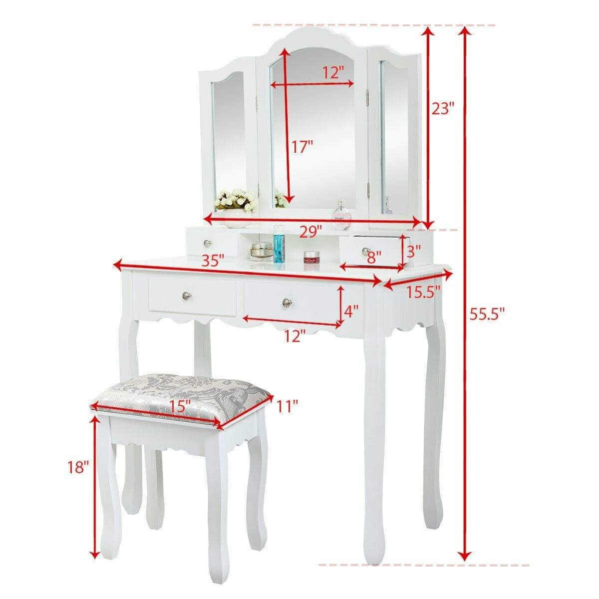 🔥BRAND NEW White Vanity Set with Foldable Mirrors