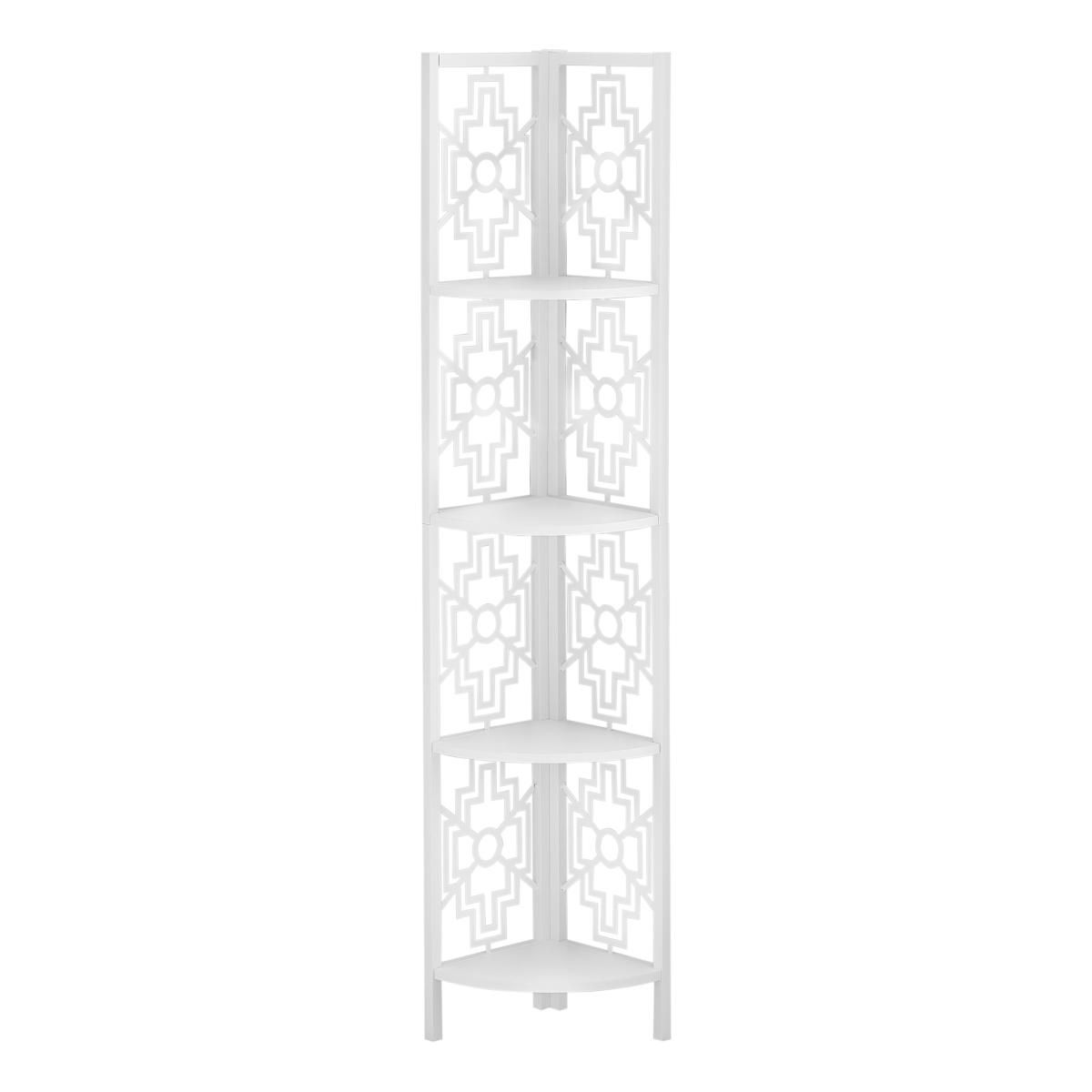 Monarch Specialties I 3623 62 in. Corner Etagere Bookcase, White - White Metal Finish