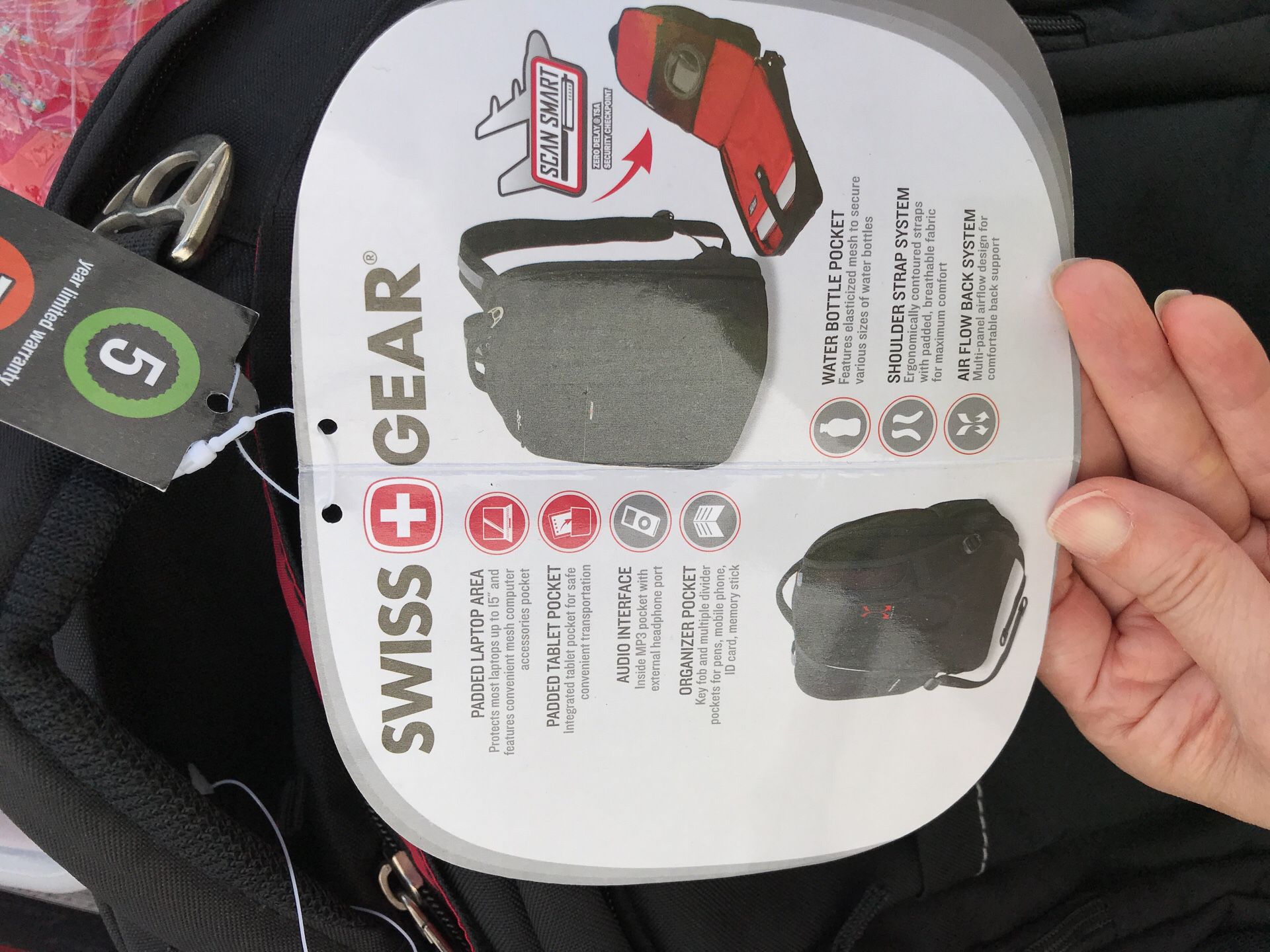Swiss gear black 15” laptop backpack for work or school