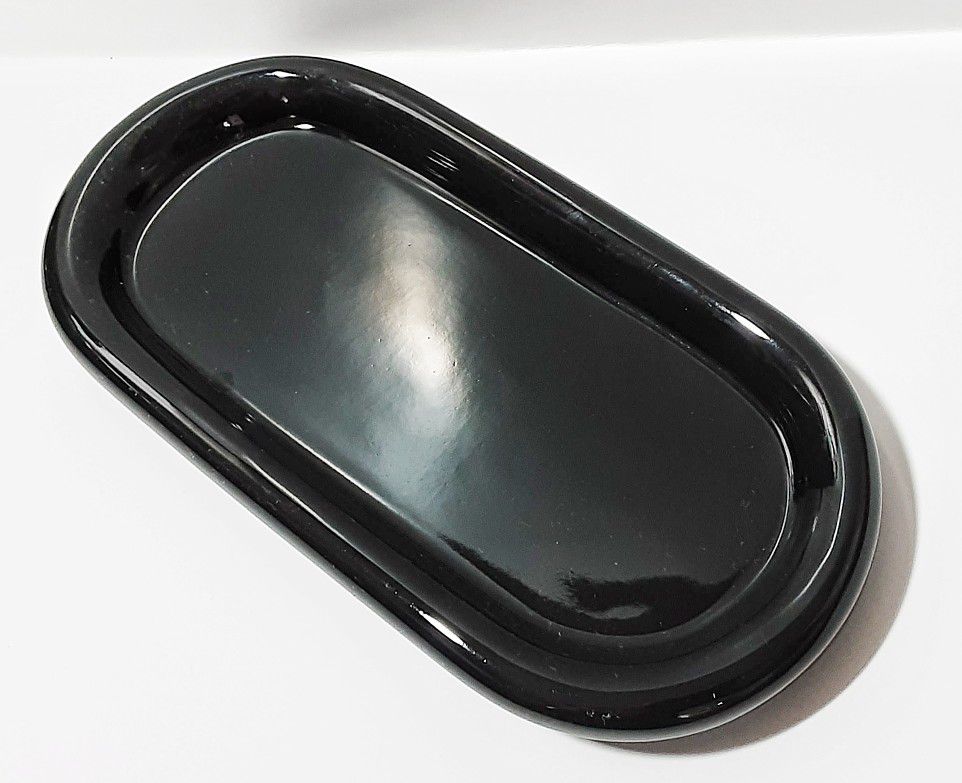 Michael Graves signed post modern black porcelain oval plate or dish 8.25" x 4" 