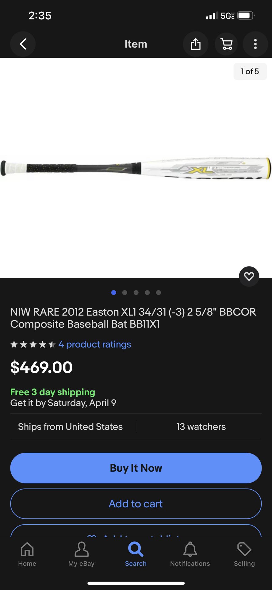 Rare Easton XL1 33/30 -3 Composite BBCOR Baseball Bat