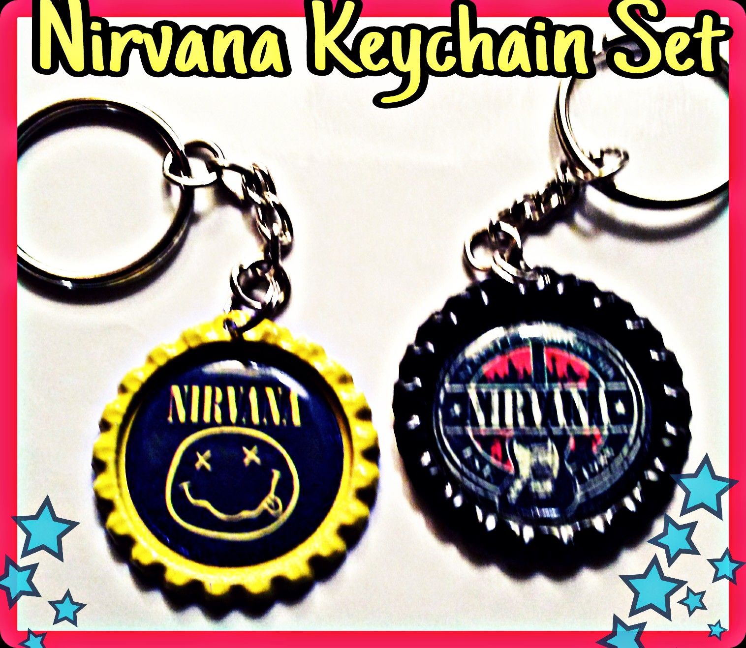 Nirvana Inspired handmade keychain set