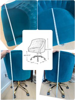 Velvet Tufted Accent/Office Chair in Blue (MSRP: $250) - 360 Degree Swivel, Rolling, Adj. Height. Boho Modern Glam MCM Style Thumbnail