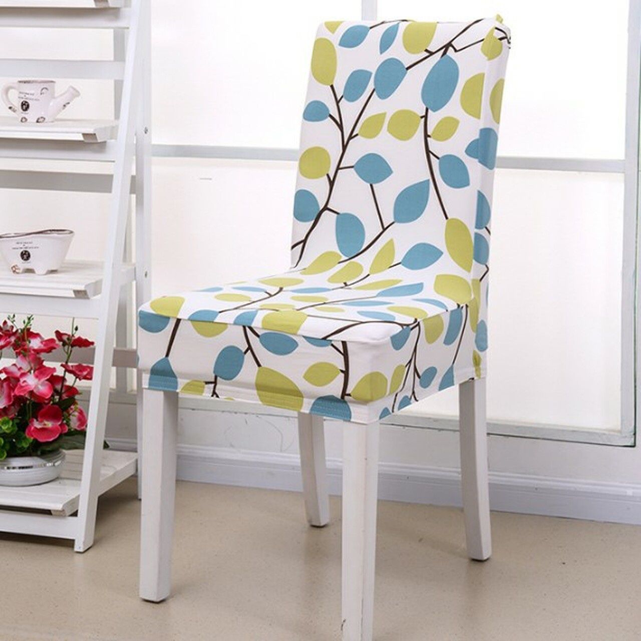 Season Flower Elegant Polyester and Spandex Stretch Washable Dining Chair Slipcover Chair Cover Set Of 4