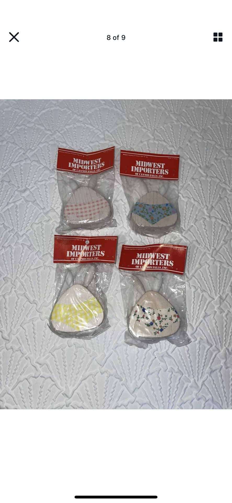 VTG Midwest Importers Of Canon Falls Wood Bunnies Ornaments Easter Like New Set of 6 Made in Taiwan! 3 matching sets!