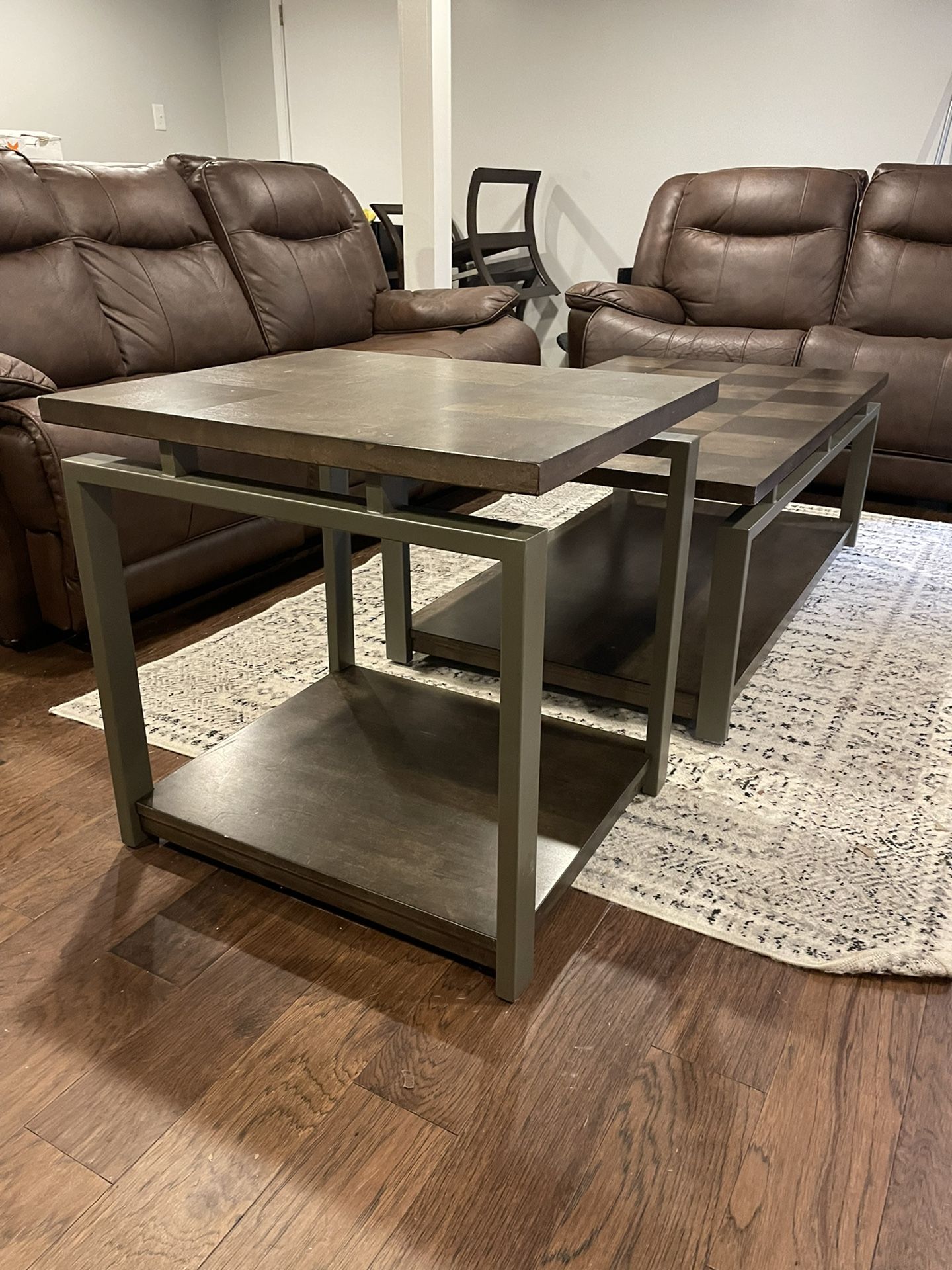 Wood And Metal Coffee Table Set