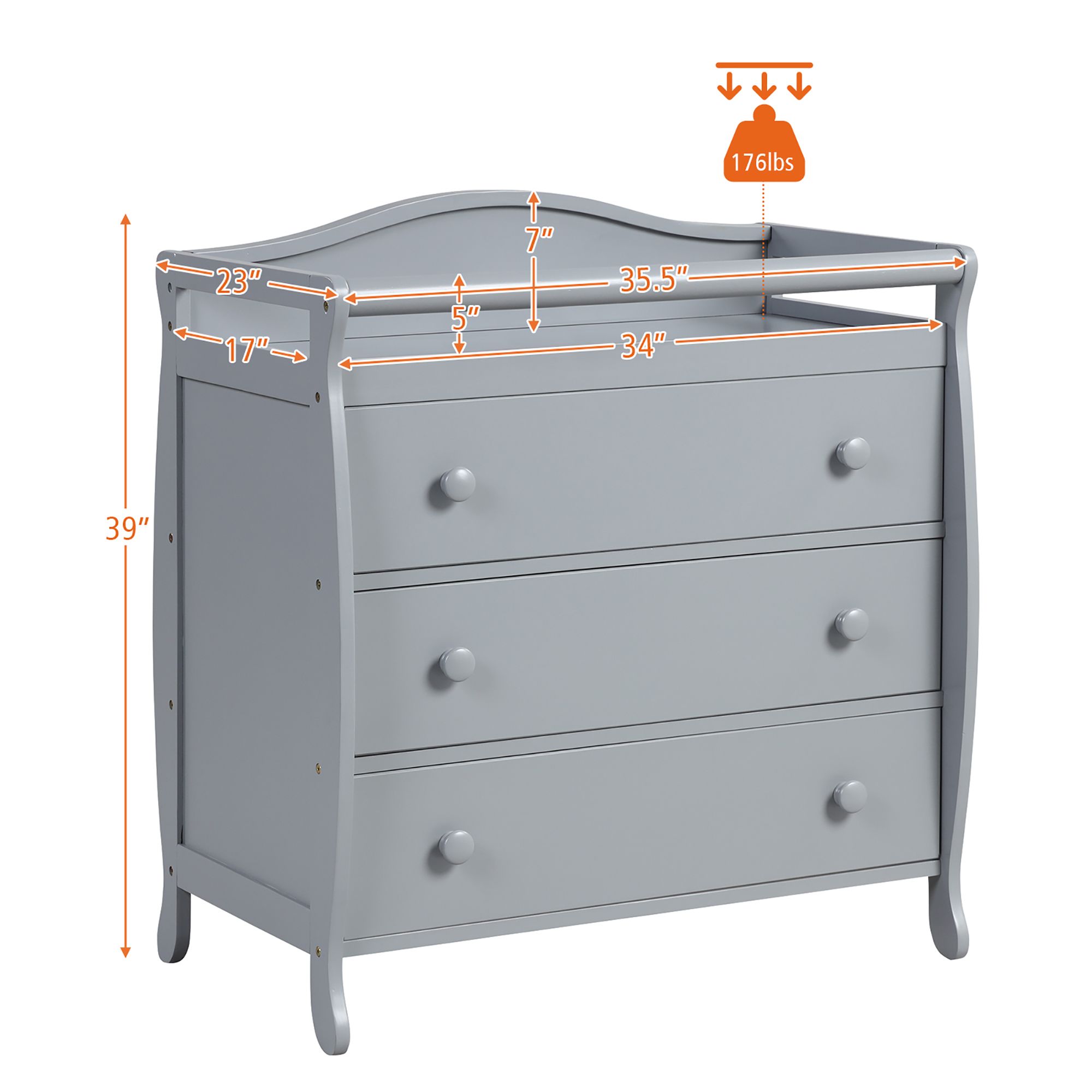 Costway 3-Drawer Dresser Changing Table w/Safety Belt Guardrails for Kids' Room