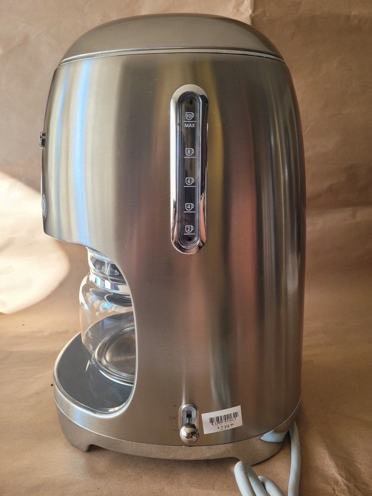 Smeg 1950's Retro Drip Filter 10 Cup Coffee Maker SILVER Color Caffe Cafe Machine NEW RETAILS $239