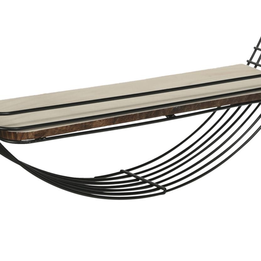 Saltoro Sherpi Metal Round Wall Shelf with 2 Tier Wooden Surface, Brown and Black