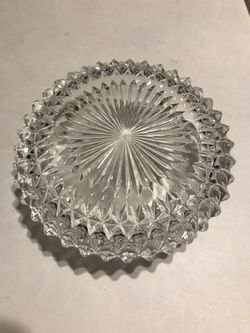 Vintage Clear Cut Glass Sugar Bowl w/ Silver Plated Spoon & Footed Stand Thumbnail