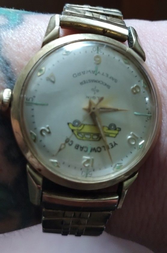 1953 Elgin shockmaster safety award watch from yellow cab 10k gold filled