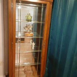 Vintage Lighted Mirrored Curio Cabinet  - Hutch -  Case Thumbnail