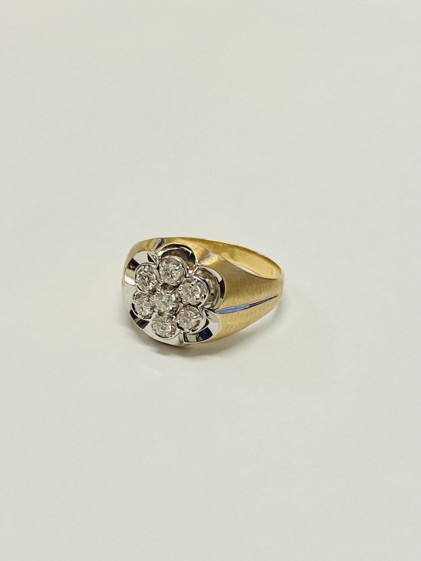 Vintage Men's 14K Yellow Gold 1/2 Carat Round Cut Diamond Cluster Ring