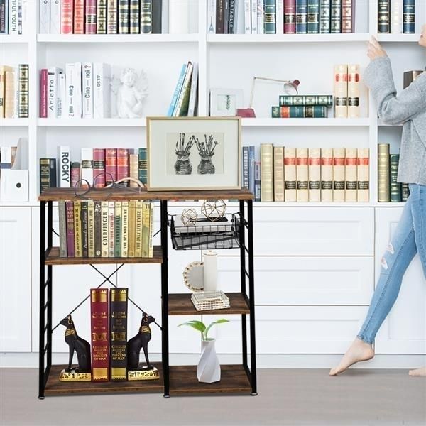 Hodely 5-Layer MDF Industrial Wrought Iron Kitchen Shelf With Drain Basket Hook