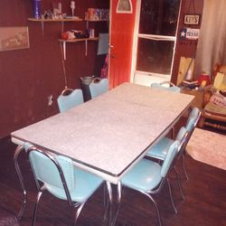 Vintage 1950s Gray Cracked Ice Dining Room Set W/ 2 Removable Extend Leaves Thumbnail