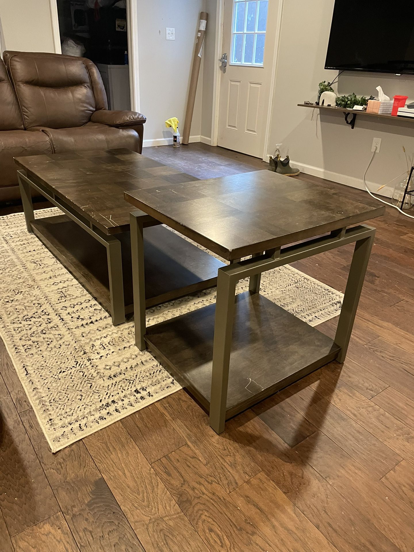 Wood And Metal Coffee Table Set