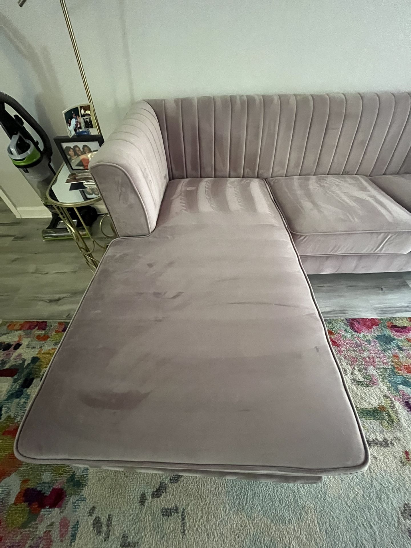 Pink Blush Velvet Sofa Couch Chaise