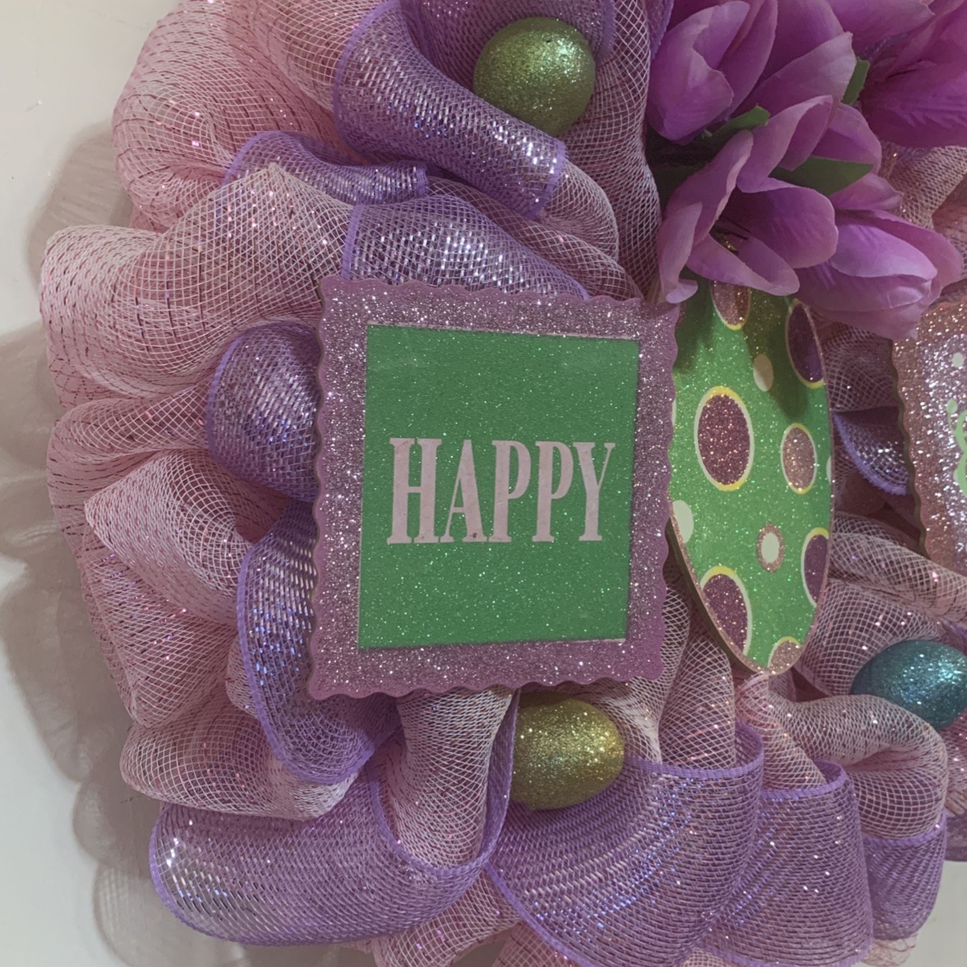 Deco Mesh “Easter” Wreath /16 In Wreath/ Pink