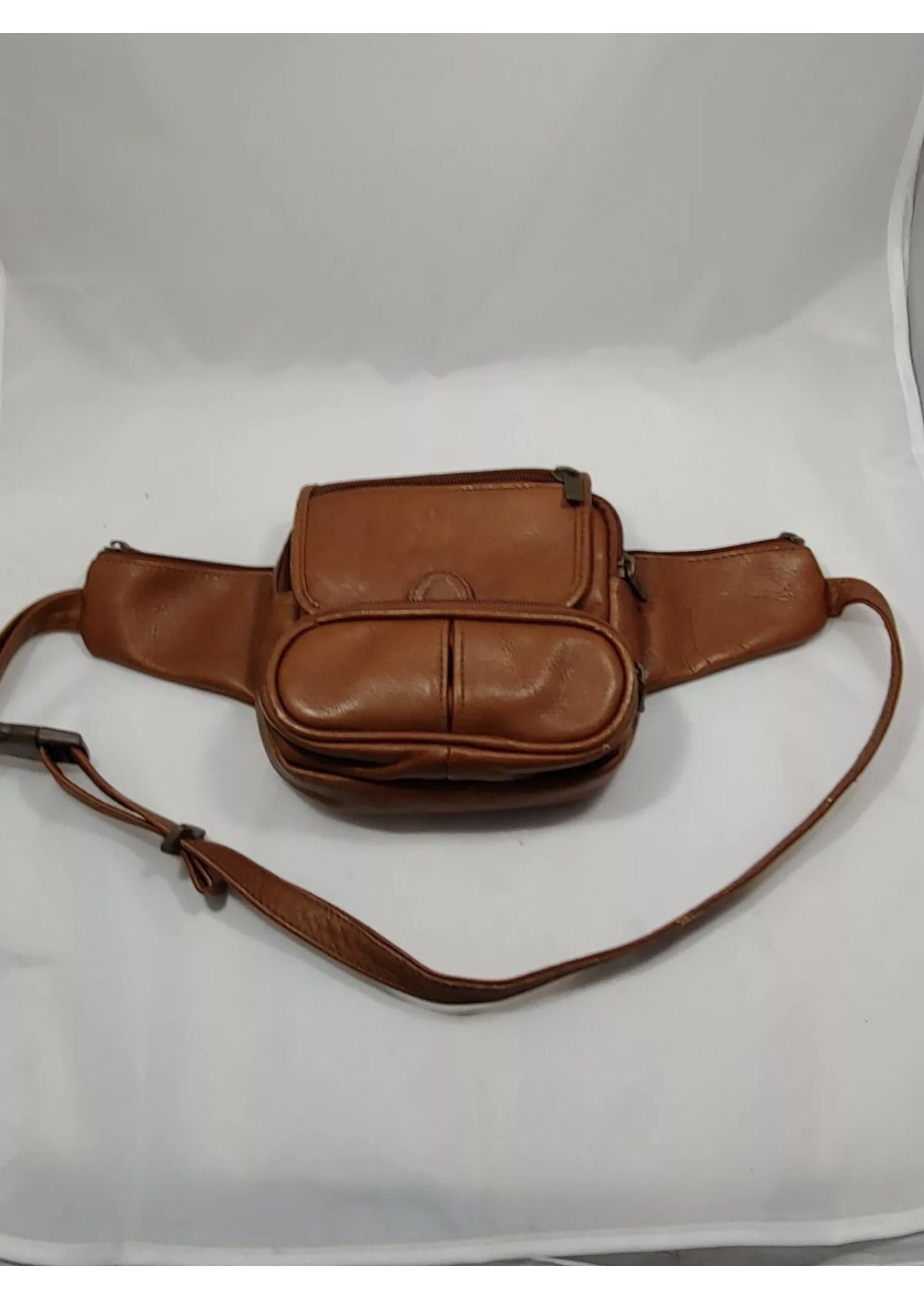 Fanny Pack Genuine Columbian Leather Adjustable Belt to 46 Brown Waist Belt Nice