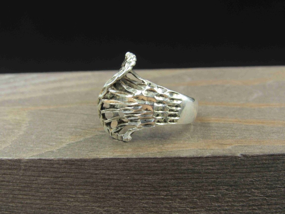Size 4.75 Sterling Silver Cool Abstract Design Band Ring Vintage Statement Engagement Wedding Promise Anniversary Bridal Cocktail