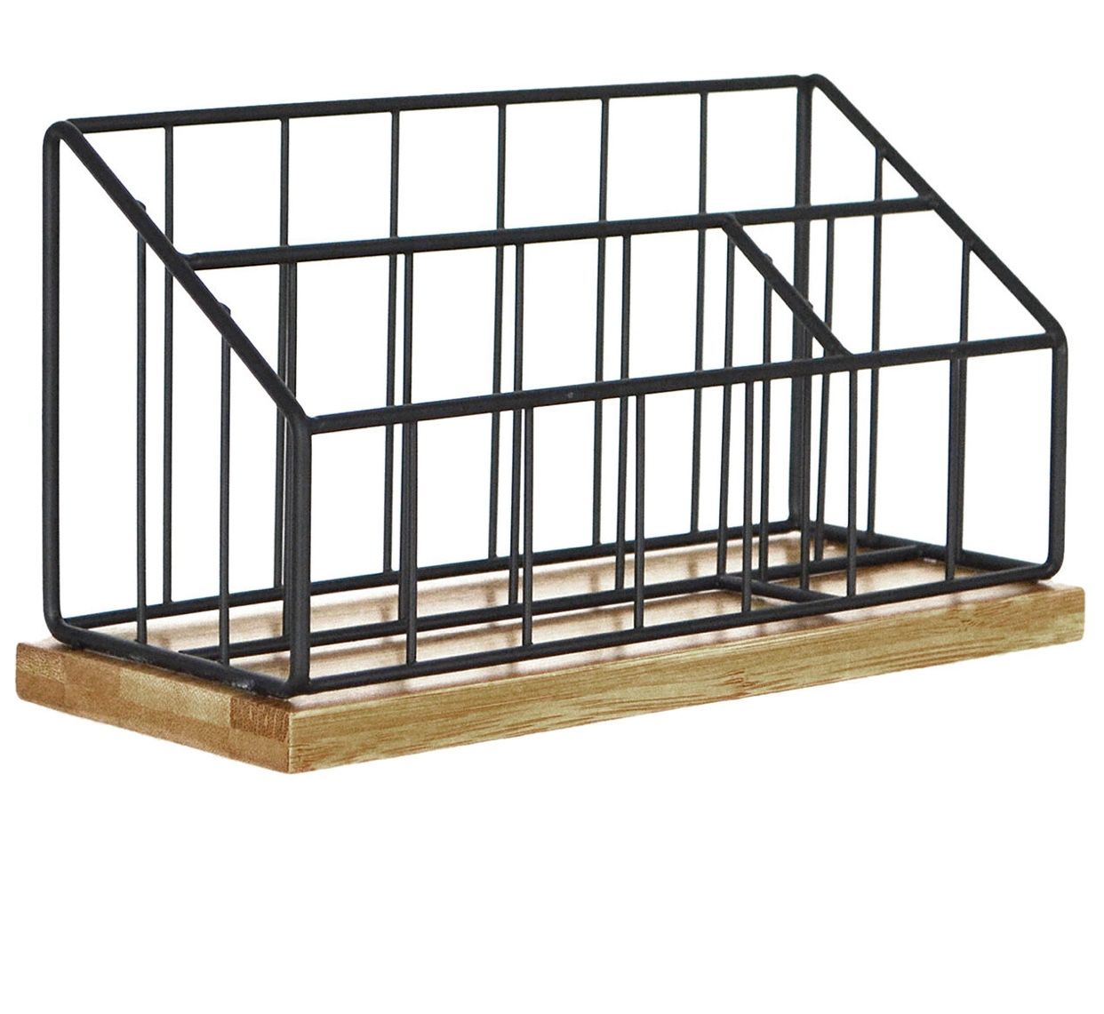 Black Wire/Bamboo Desk Organizer