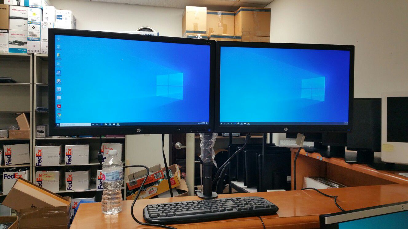 Dual monitors on one stand, 22-inch LED , VGA, dvi, HDMI, with cables,