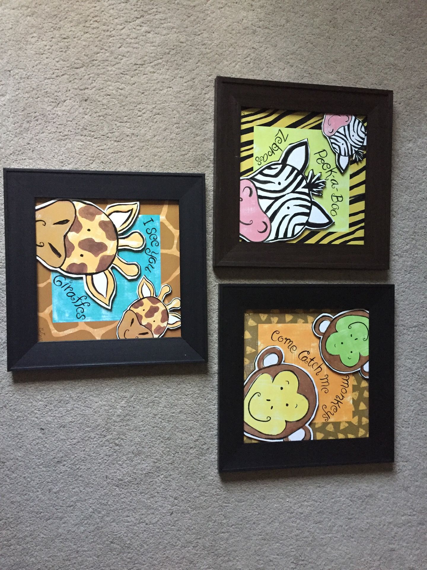 Monkey giraffe zebra Nursery pictures art decor