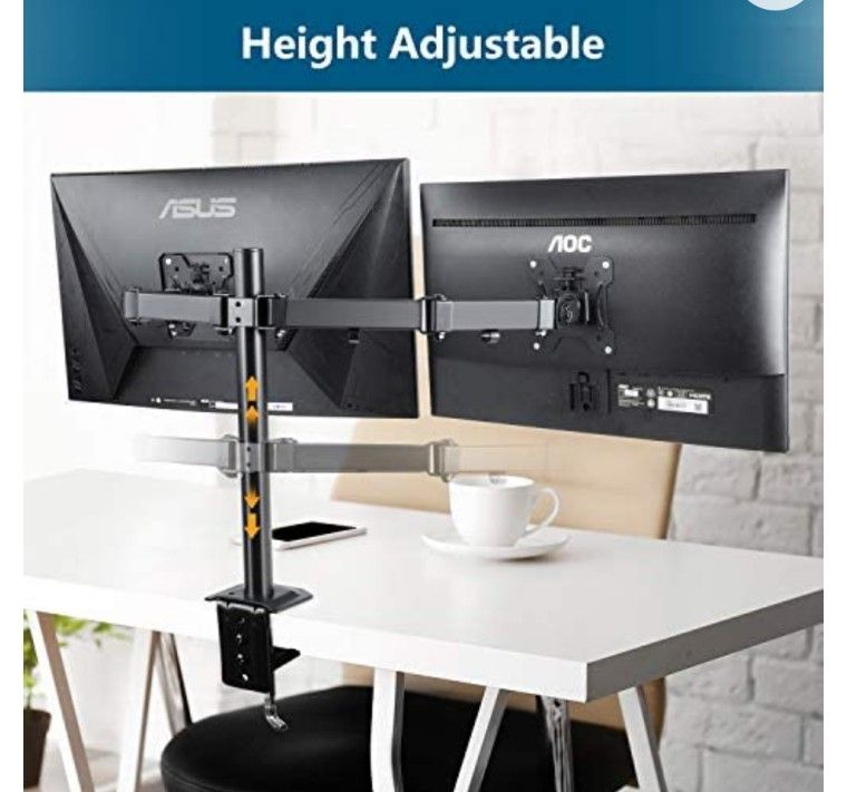 Double Monitor Stand - Dual Monitor Mount Desk Arm with C Clamp, Grommet Mounting Base for Two 13-27 Inch LCD Computer Screens - Each Holds up to 17.6