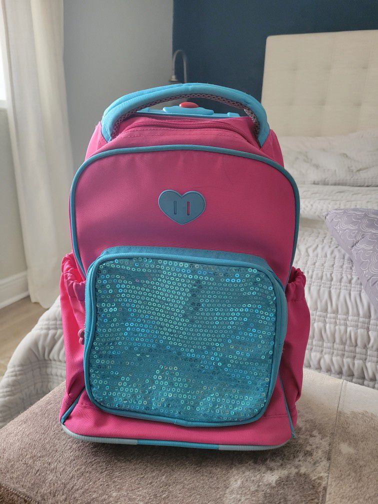 Rolling Backpack Pink And Turquoise Sequins