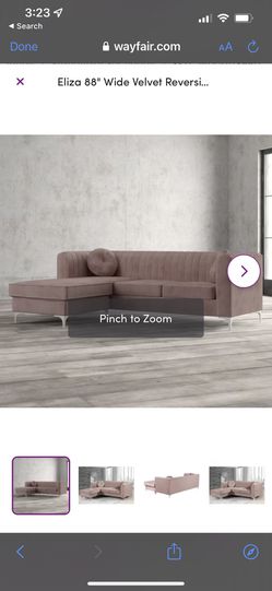 Pink Blush Velvet Sofa Couch Chaise Thumbnail