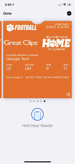 4 Lower Deck Tickets for Clemson Vs Georgia Tech With Parking Pass Thumbnail