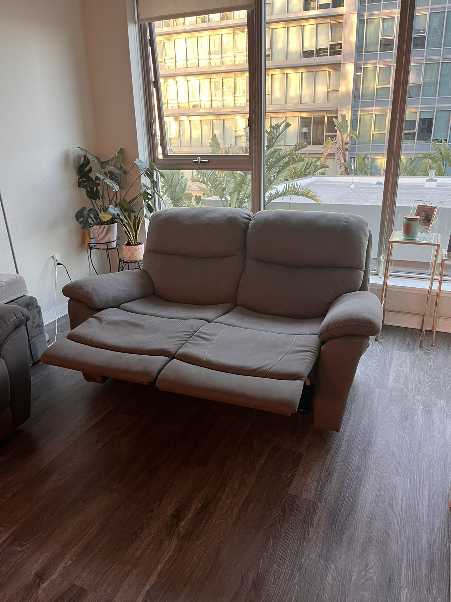 Two Piece Grey Reclining Couches