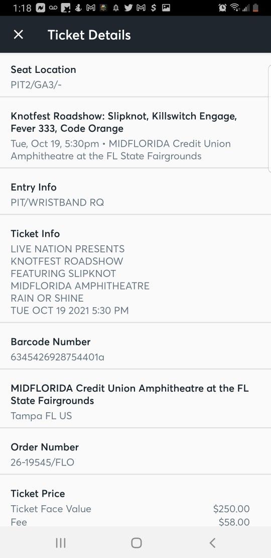 Slipknot Ticket