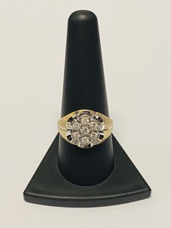 Vintage Men's 14K Yellow Gold 1/2 Carat Round Cut Diamond Cluster Ring Thumbnail
