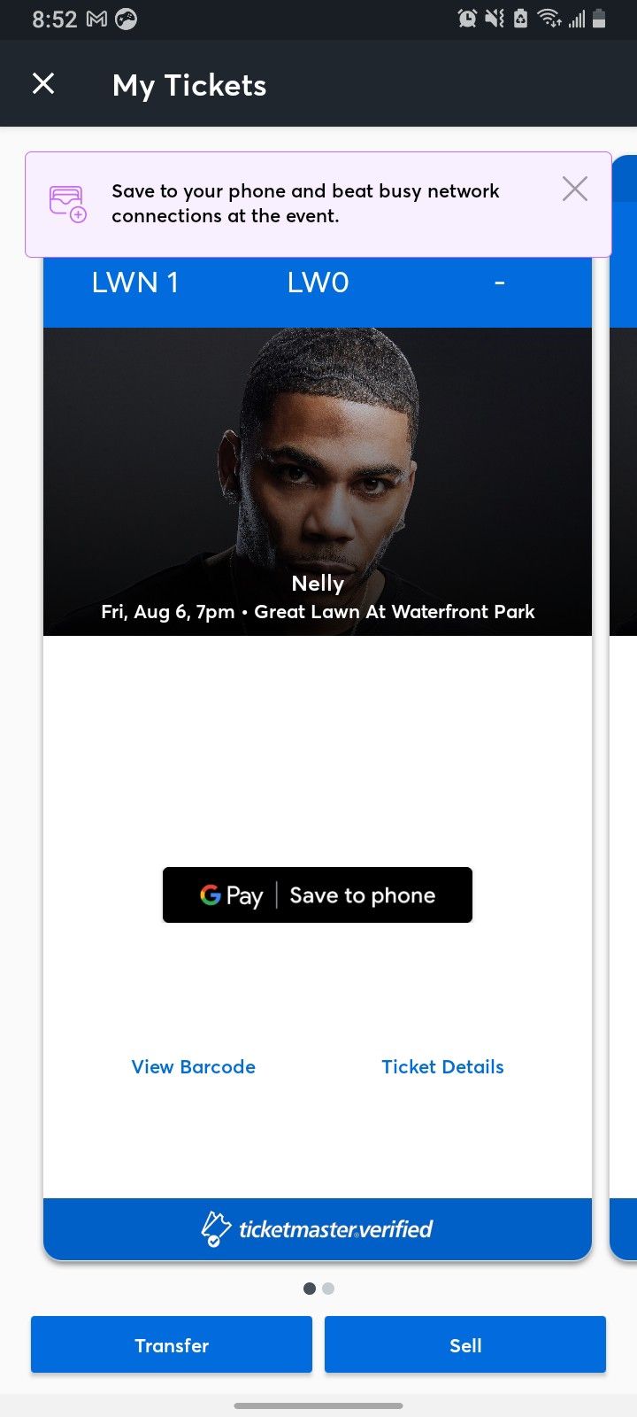 2 Tickets To Nelly On Waterfront