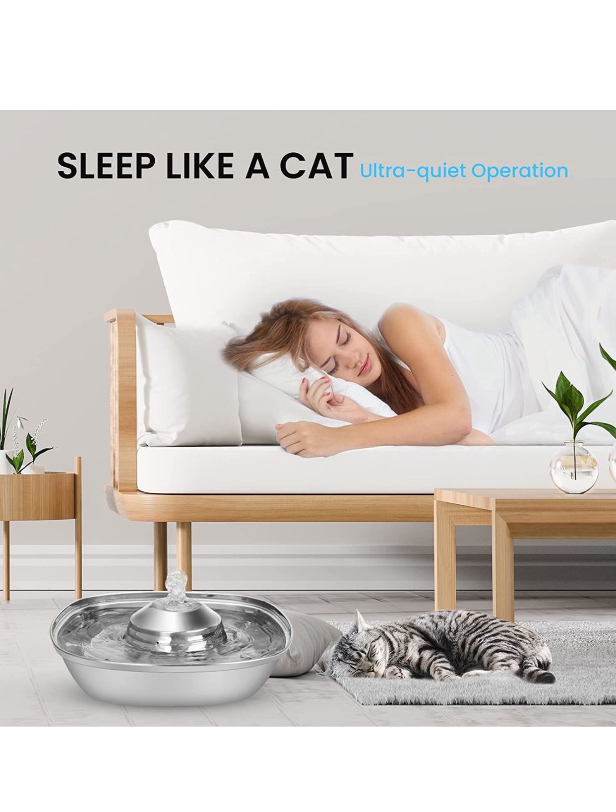 Cat Water Fountain Stainless Steel, 88oz/2.6L Ultra Quiet Pet Fountain, Dishwasher Safe Dog Water Dispenser for Small and Medium Large Cat and Dog, wi