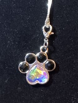Beautiful Stamped .925 Silver Chain With Genuine Swarovski Crystal Heart Paw Print Pendant Thumbnail