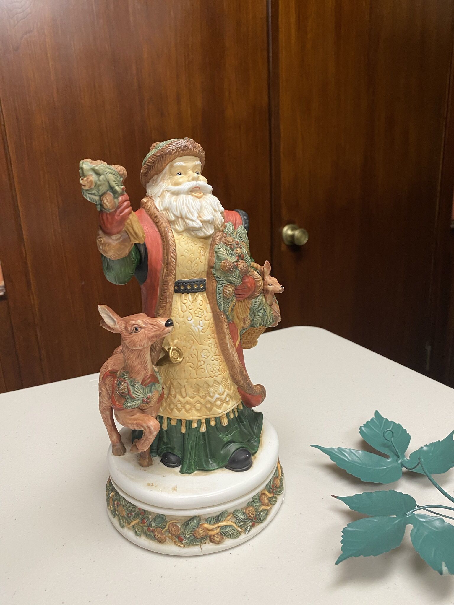 Vintage Musical Old World Santa Figurine with and Deers