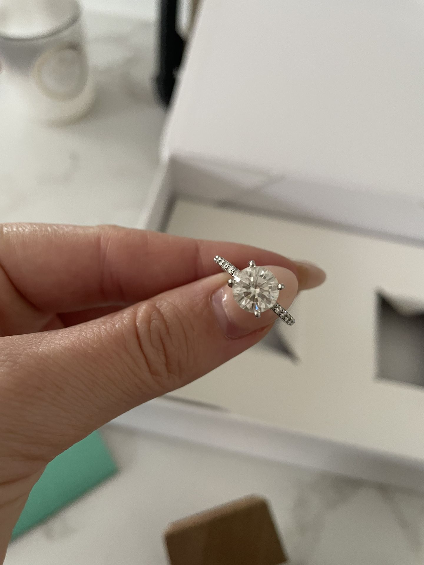 Brilliant Earth Engagement Ring (moissanite) + Real Diamond Band 