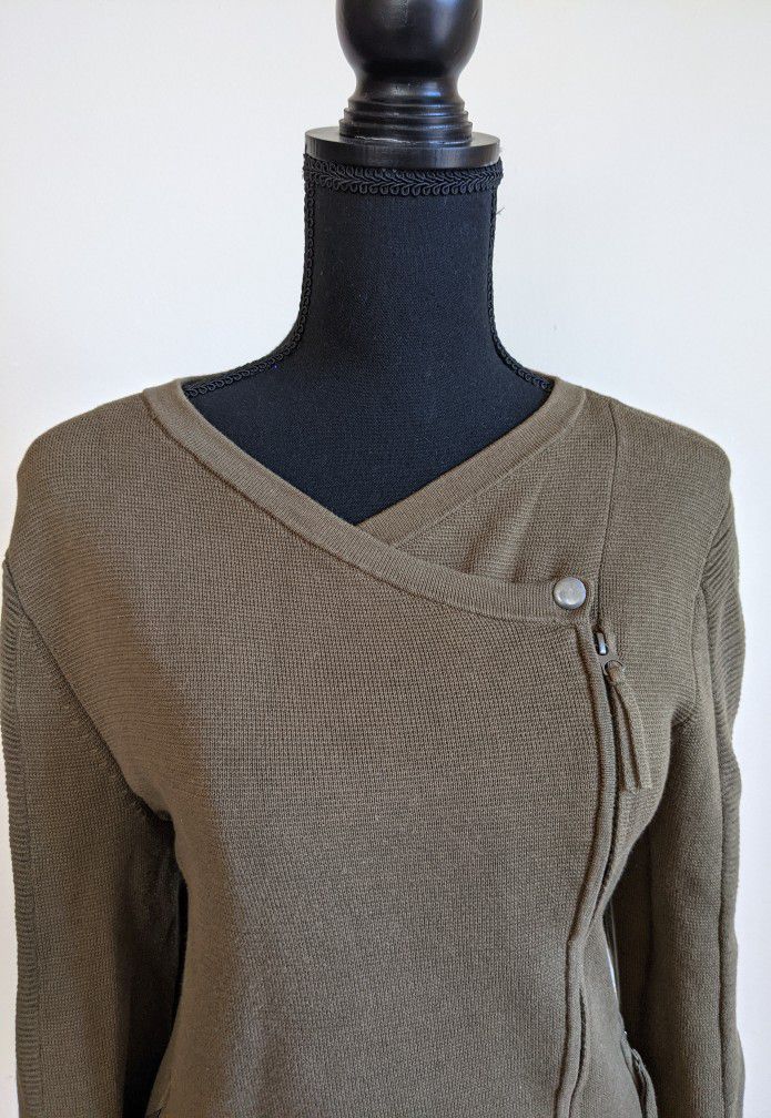 Talbots Women's Full Zip Wrap  Long Sleeved Cardigan Sweater Size L- JW