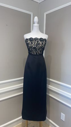 Ann Taylor Lace Bodice black satin evening gown – size 8.  Thumbnail