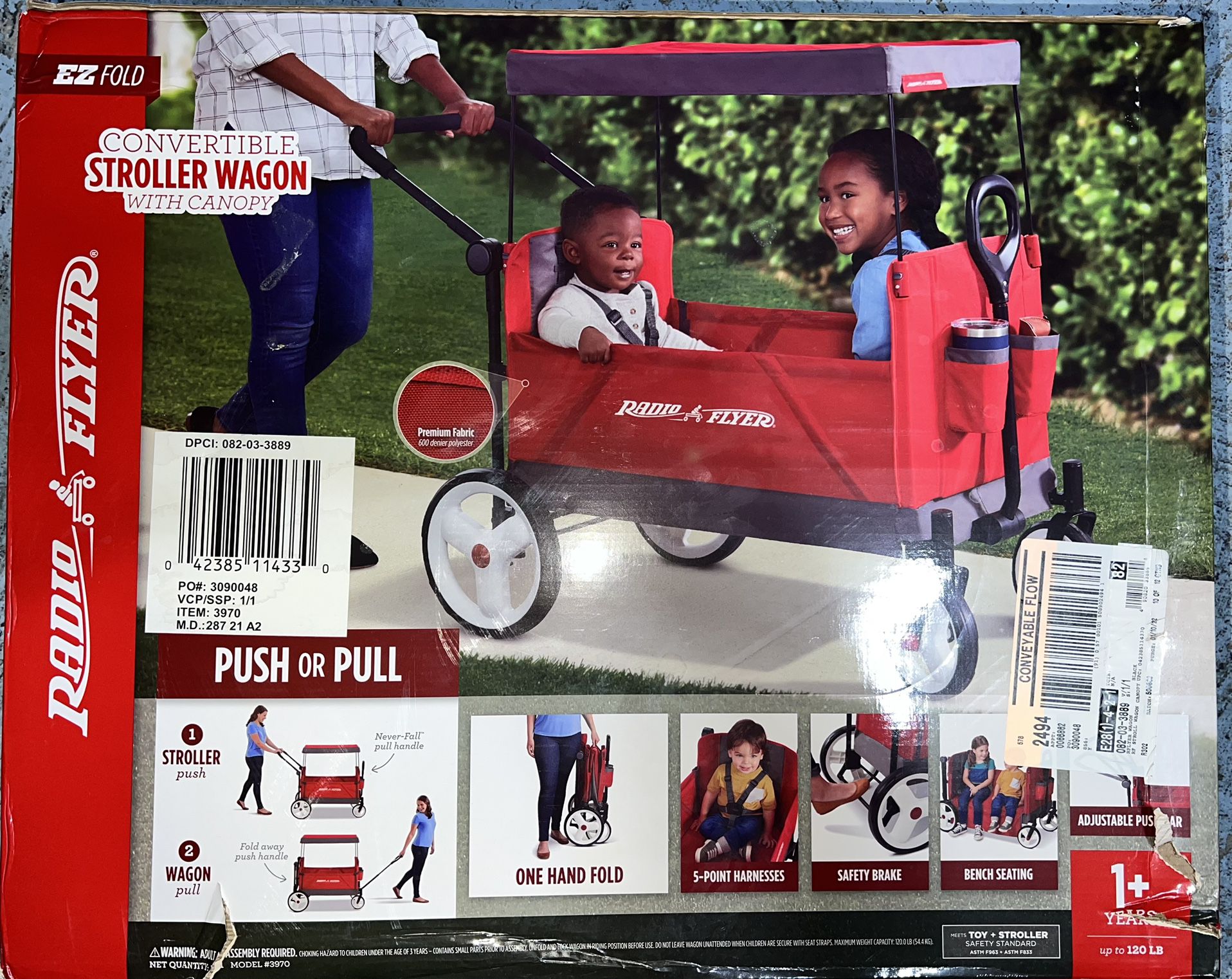 Brand New Radio Flyer Convertible Stroller Wagon With Canopy
