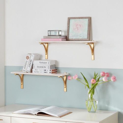 Home Decorators Collection 8 in. H x 24 in. W x 8 in. D Marble Wall-Mount Shelf with Gold Metal Brackets (Set of 2) - #67385-OS