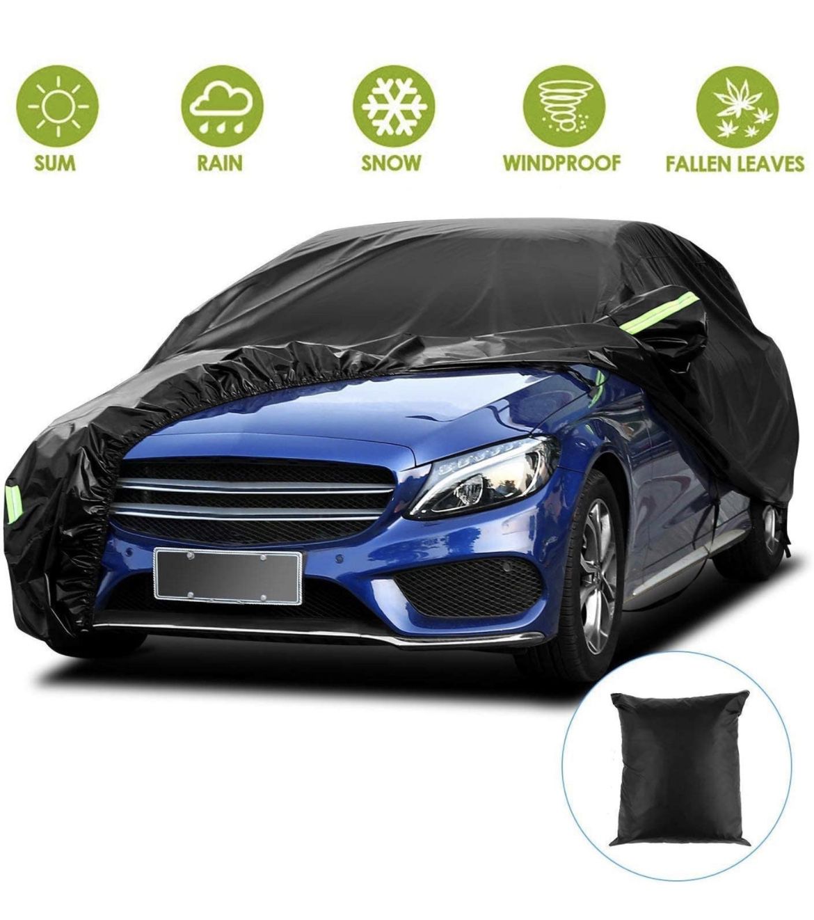 Car Cover Waterproof Sedan Cover for All Weather UV Protection Windproof/Scratch Resistant, 210T Outdoor Universal Full Car Covers for Sedans up to 19